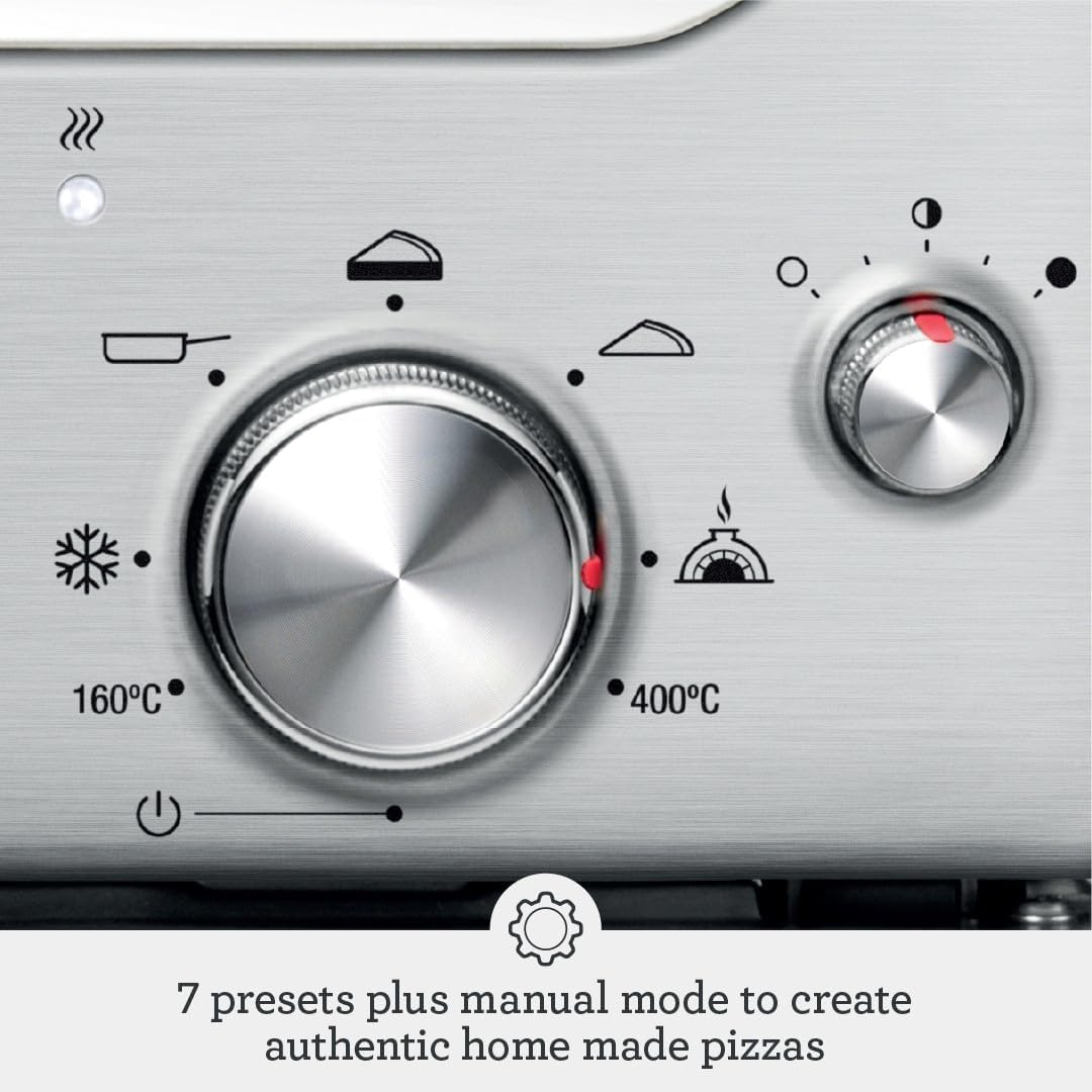 Sage the Smart Oven Pizzaiolo control dials with the seven presets and 160 to 400 C scale, official detail