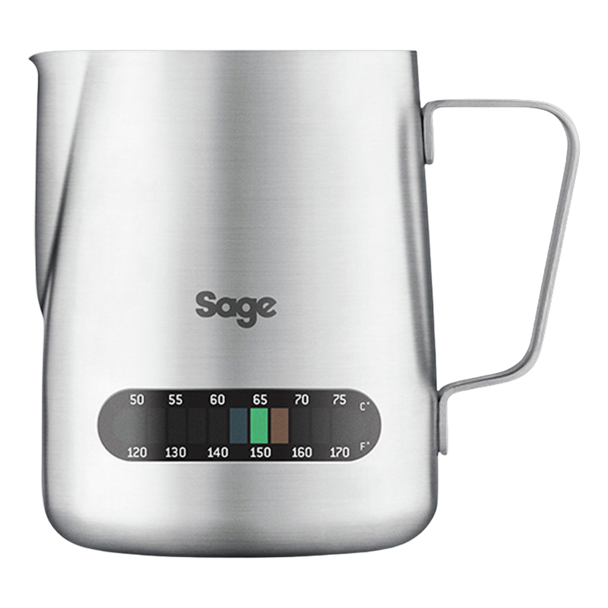 The Sage Temp Control milk jug with its integrated temperature strip