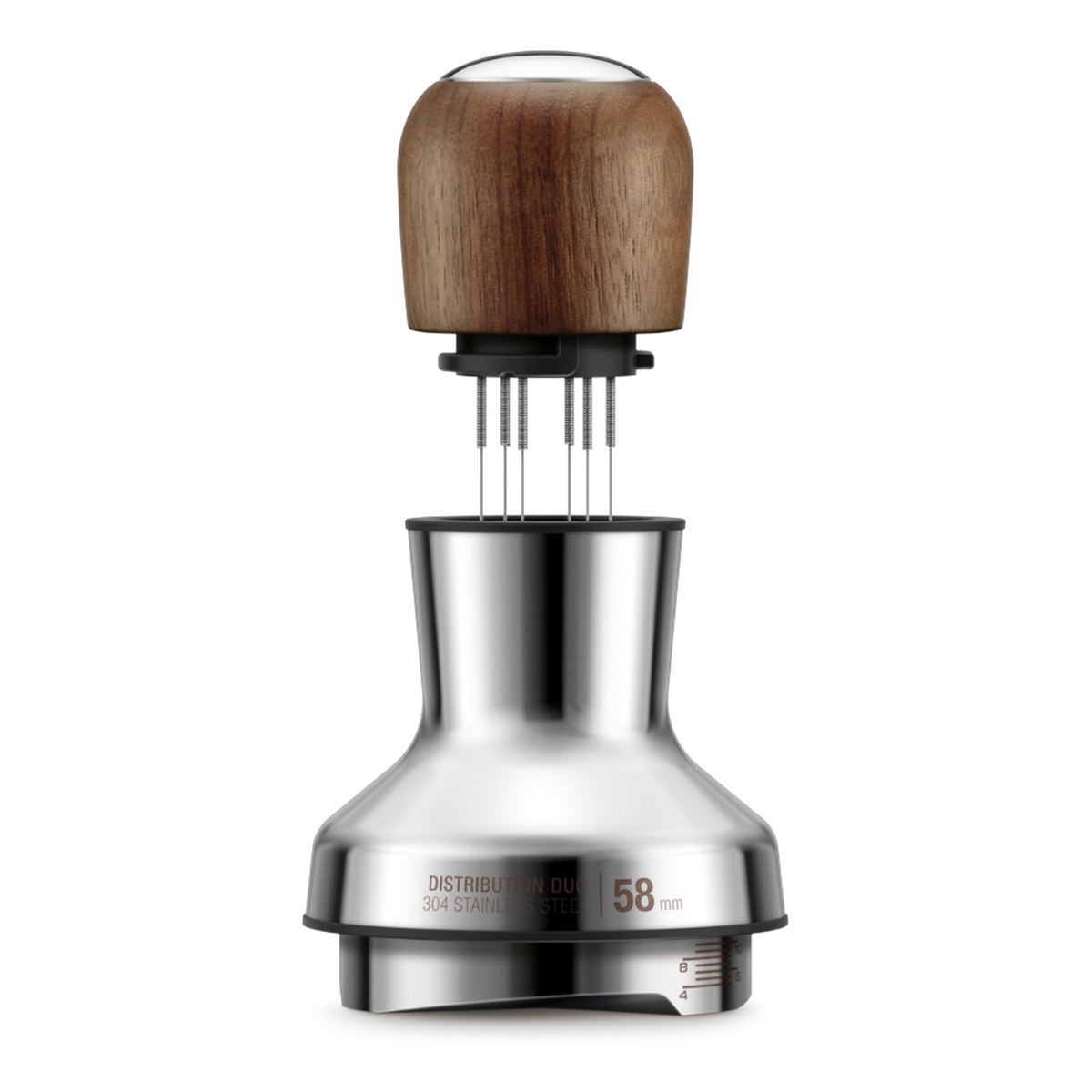 The Sage Distribution Duo 58 mm in stainless steel and walnut