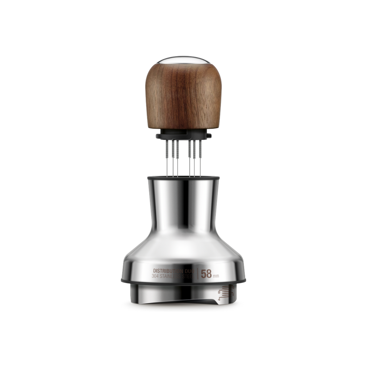 The Sage Distribution Duo 58 mm in stainless steel and walnut