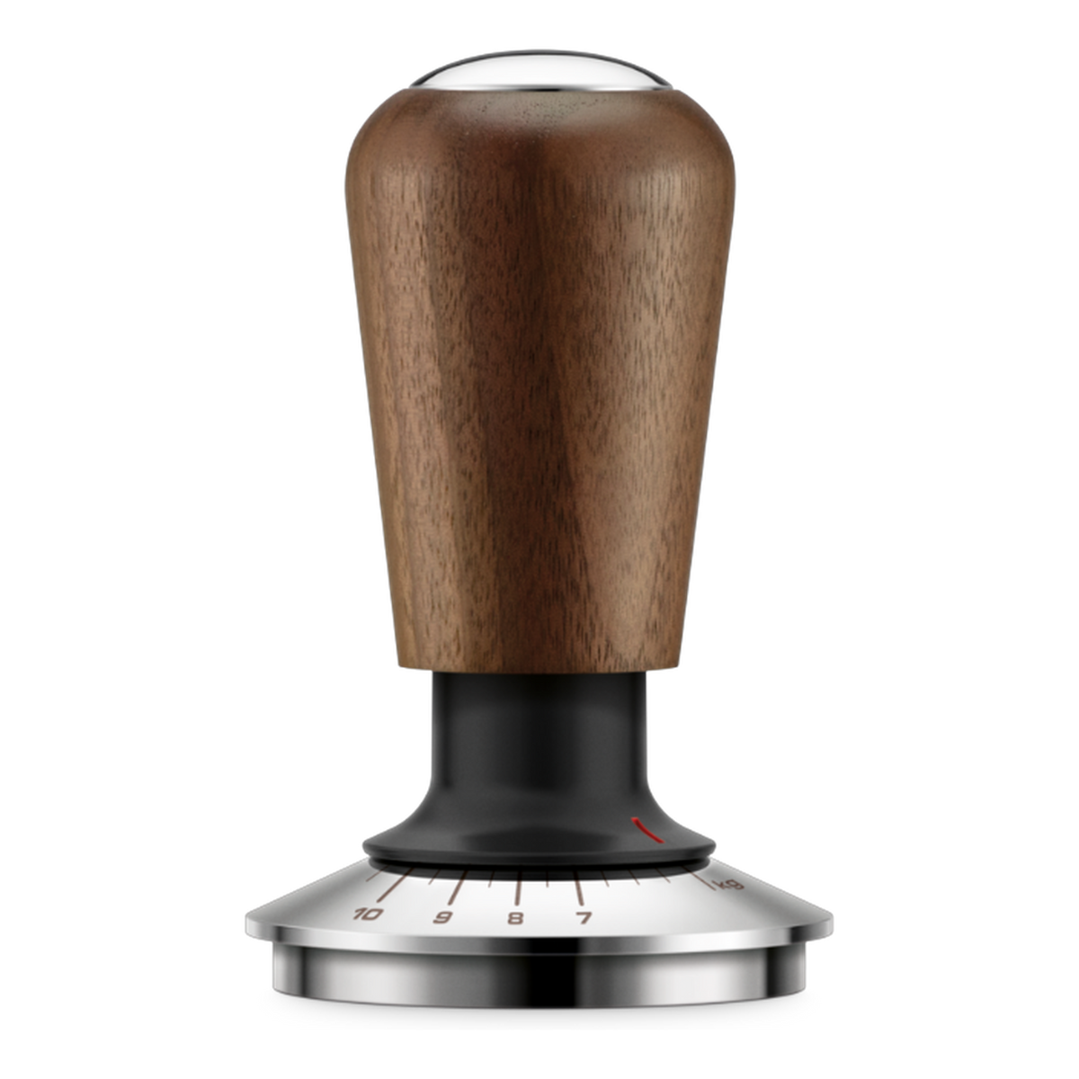 The Sage Force Gauge Tamper 58 mm in stainless steel and walnut