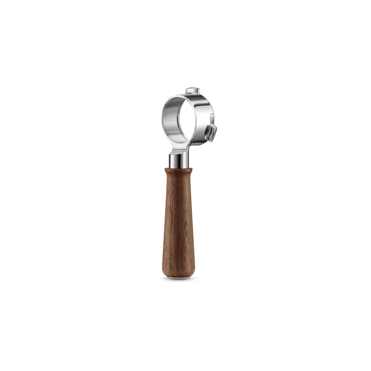 The Sage Naked Portafilter 54 mm with its walnut handle