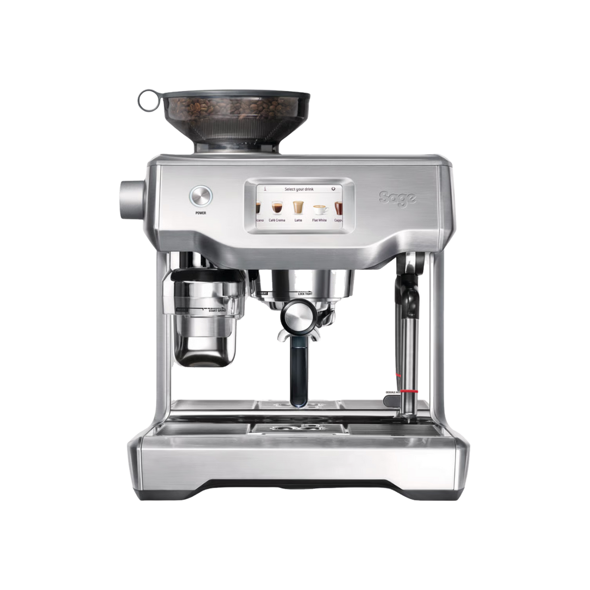 Sage the Oracle Touch in brushed stainless steel, front view, official Sage photography