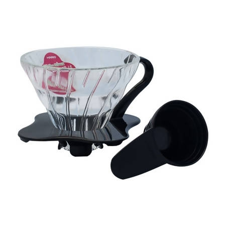 Hario V60 Glass Drip 01 - Black, With Scoop - BeanBurds CoffeeDesk