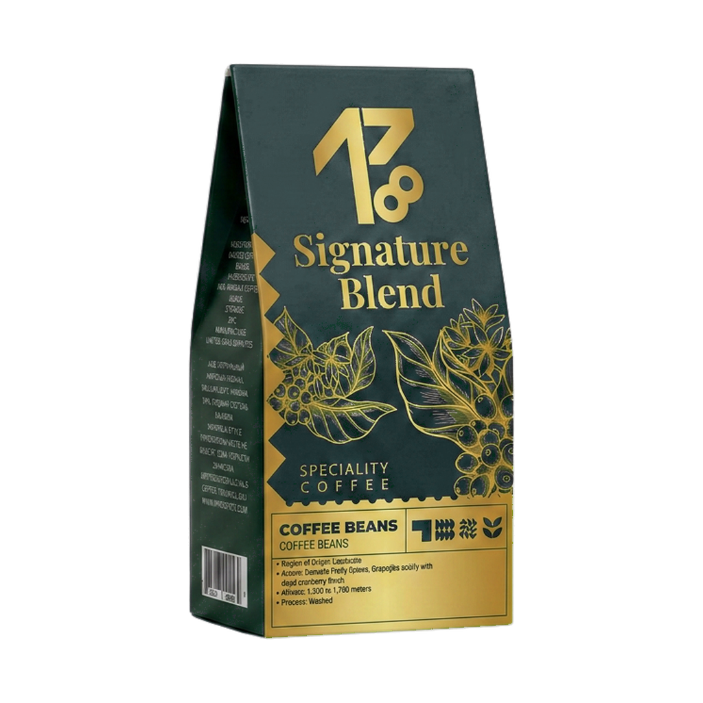 1718 Signature Blend Coffee Beans — upright transparent coffee hero