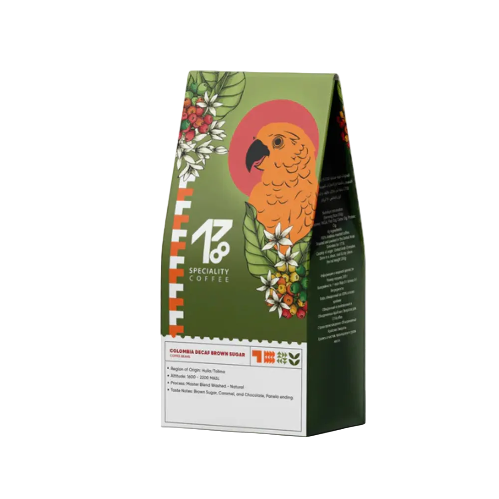 قهوة كولومبيا منزوعة الكافيين: سكر بني