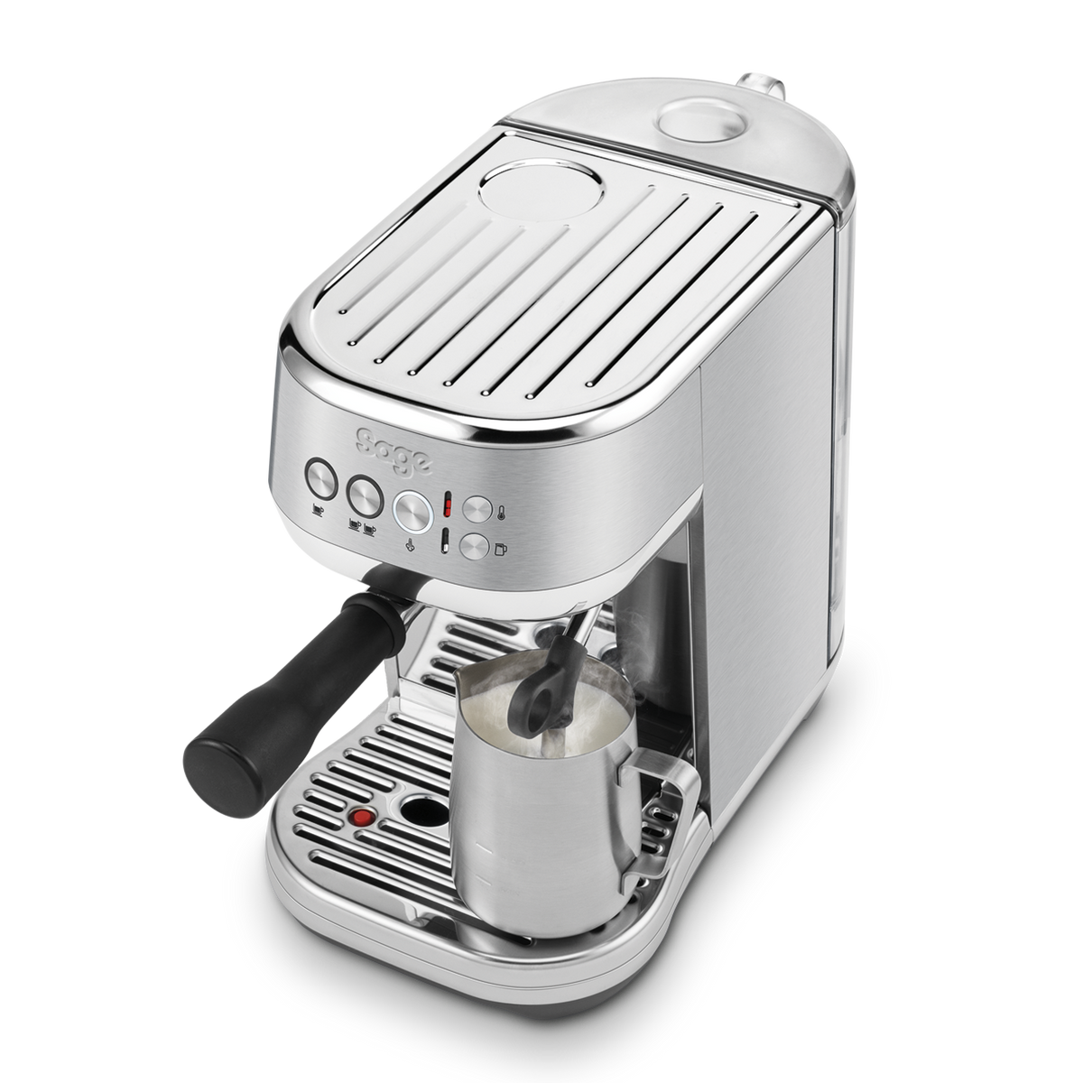 Sage the Bambino Plus 54 mm portafilter and control panel up close, official photography