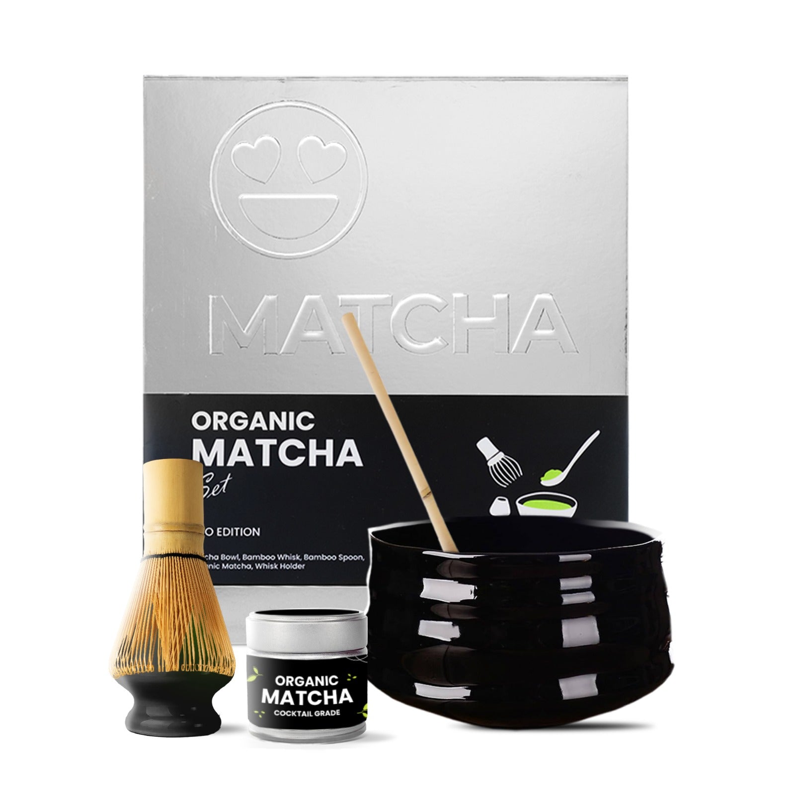 Organic Matcha Gift Set - 5 Set - Includes 30Grams Organic Matcha Powder - BeanBurds BeanBurds Silver Metallic with Black Set ORGANIC TEA