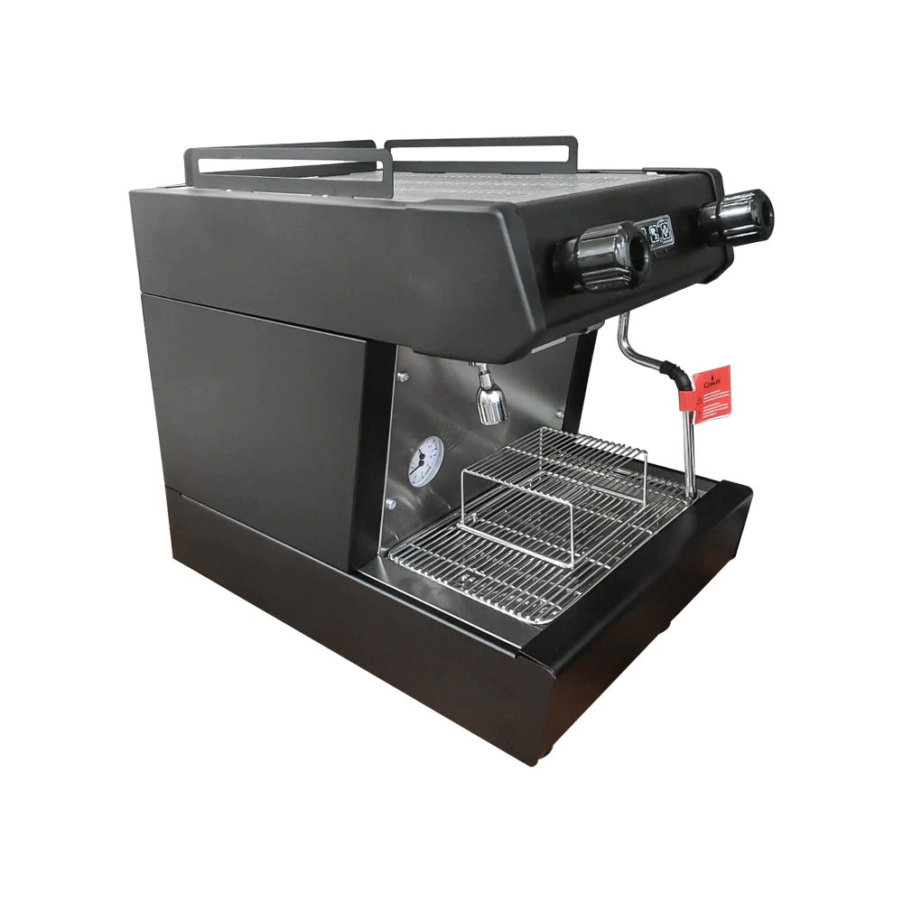 Conti NL EVO single group in black, front view with portafilter locked in