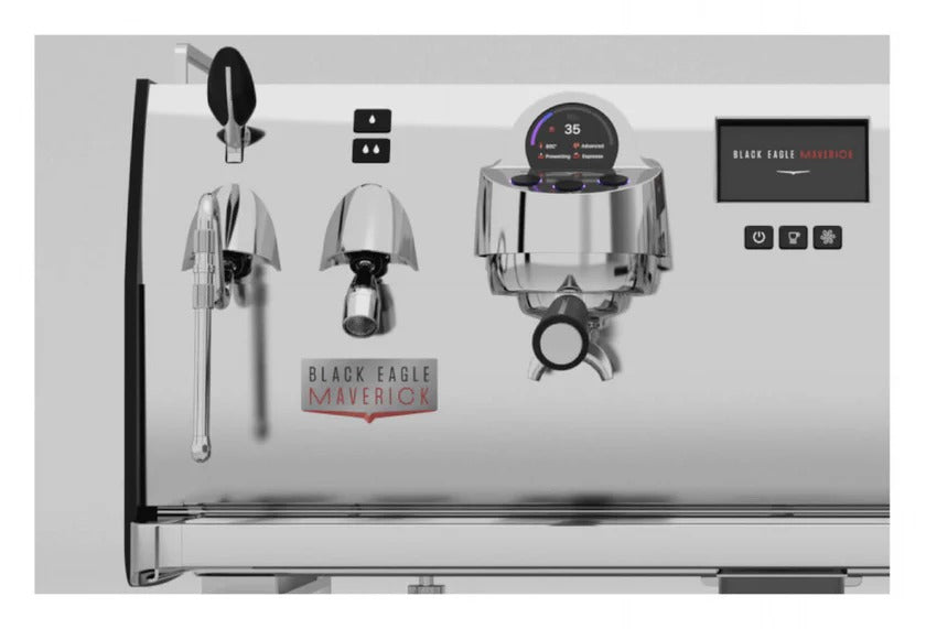 Victoria Arduino Black Eagle Maverick Gravimetric 2-3 Group - BeanBurds CMI Equipment Matte Black with Steel Logo / 2 Group Espresso Machine