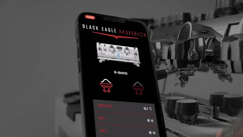 Victoria Arduino Black Eagle Maverick Gravimetric 2-3 Group - BeanBurds CMI Equipment Matte Black with Steel Logo / 2 Group Espresso Machine