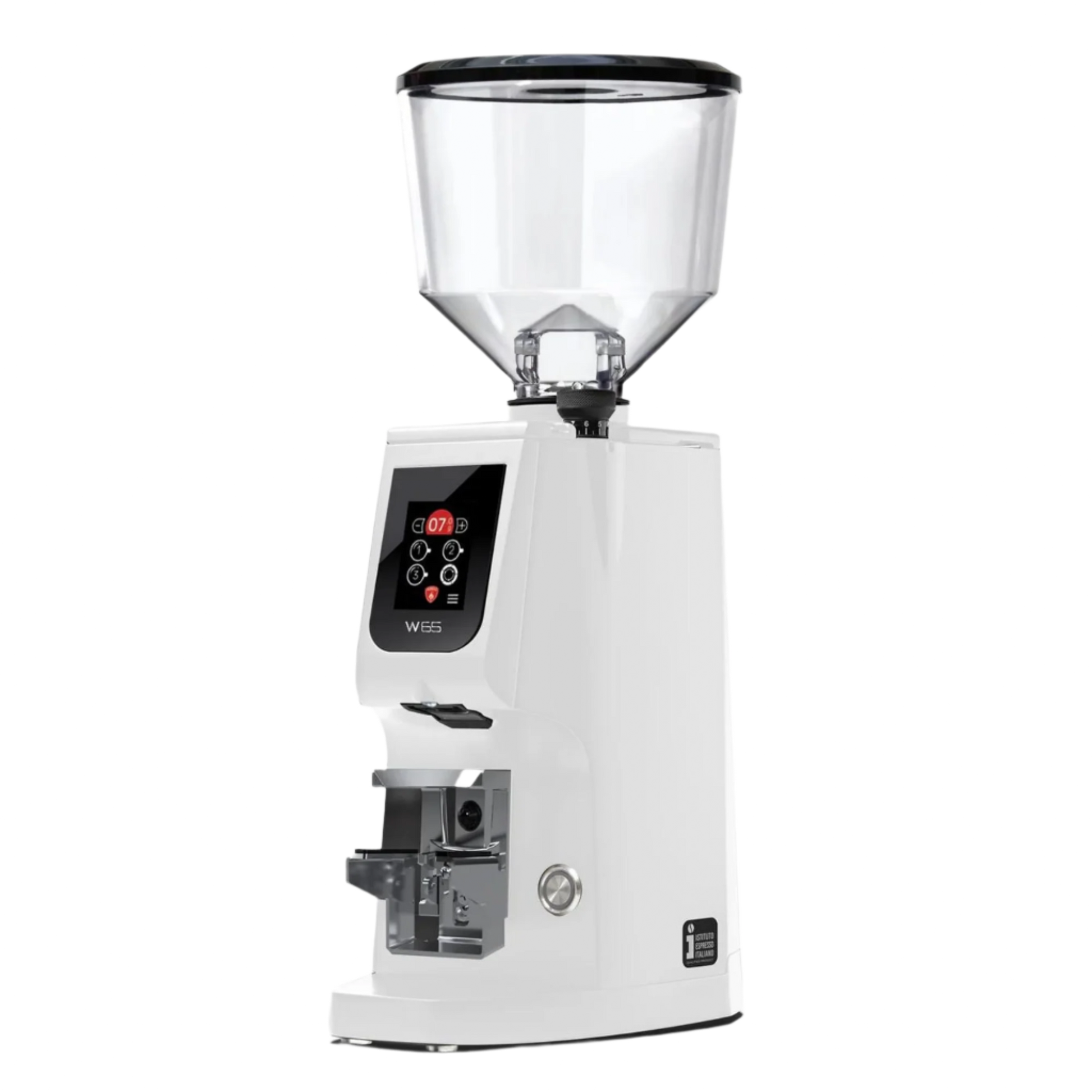 Eureka Atom W65 Coffee Grinder with Scale - BeanBurds CMI Equipment White Coffee Grinders