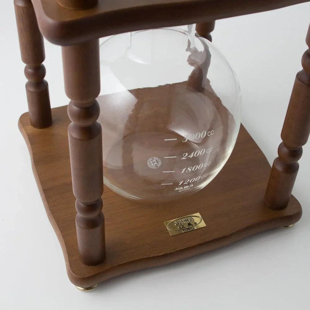 Yama Glass 25 Cup Cold Drip Maker Curved Brown Wood Frame