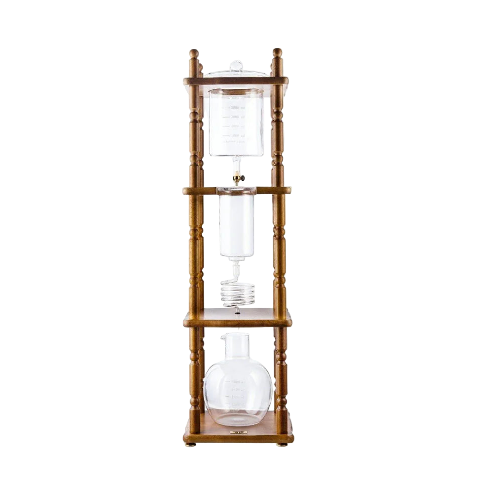 Yama Glass 25 Cup Cold Drip Maker Curved Brown Wood Frame