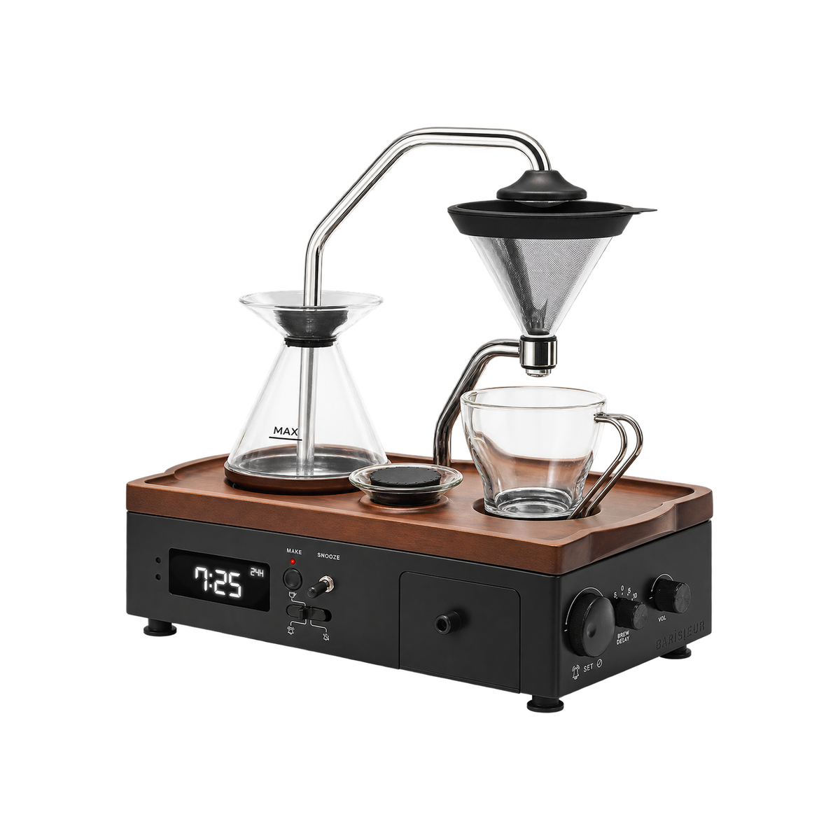 Barisieur™ Tea & Coffee Alarm Clock — product view on transparent background