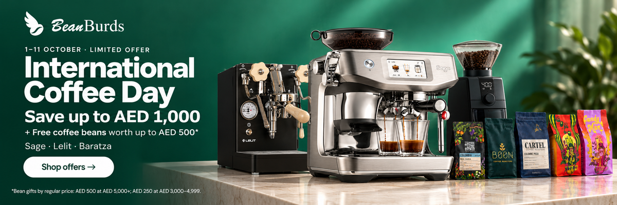 International Coffee Day, 1 to 11 October: save up to AED 1,000 plus free coffee beans worth up to AED 500 on Sage, Lelit and Baratza