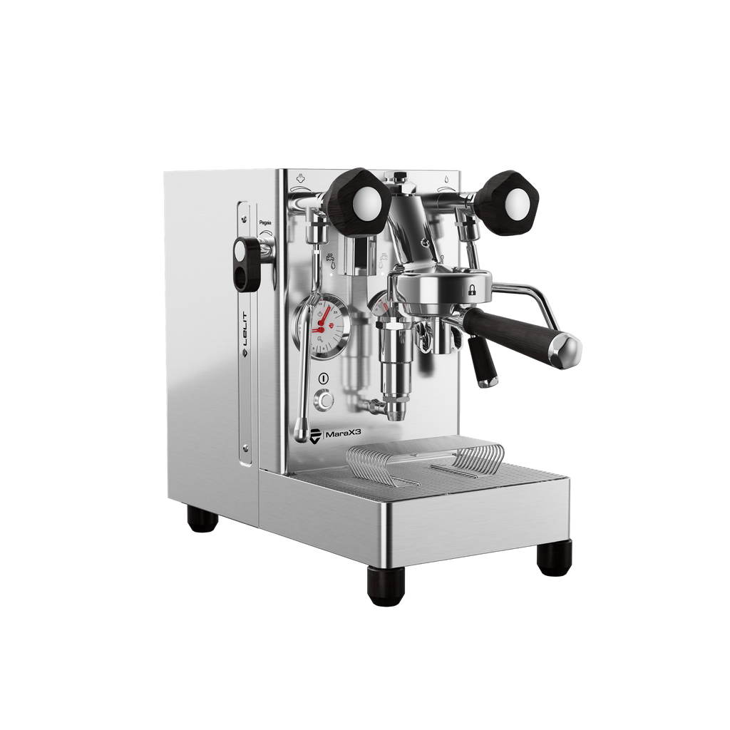Lelit MaraX3 in Brushed Stainless Steel, three-quarter view