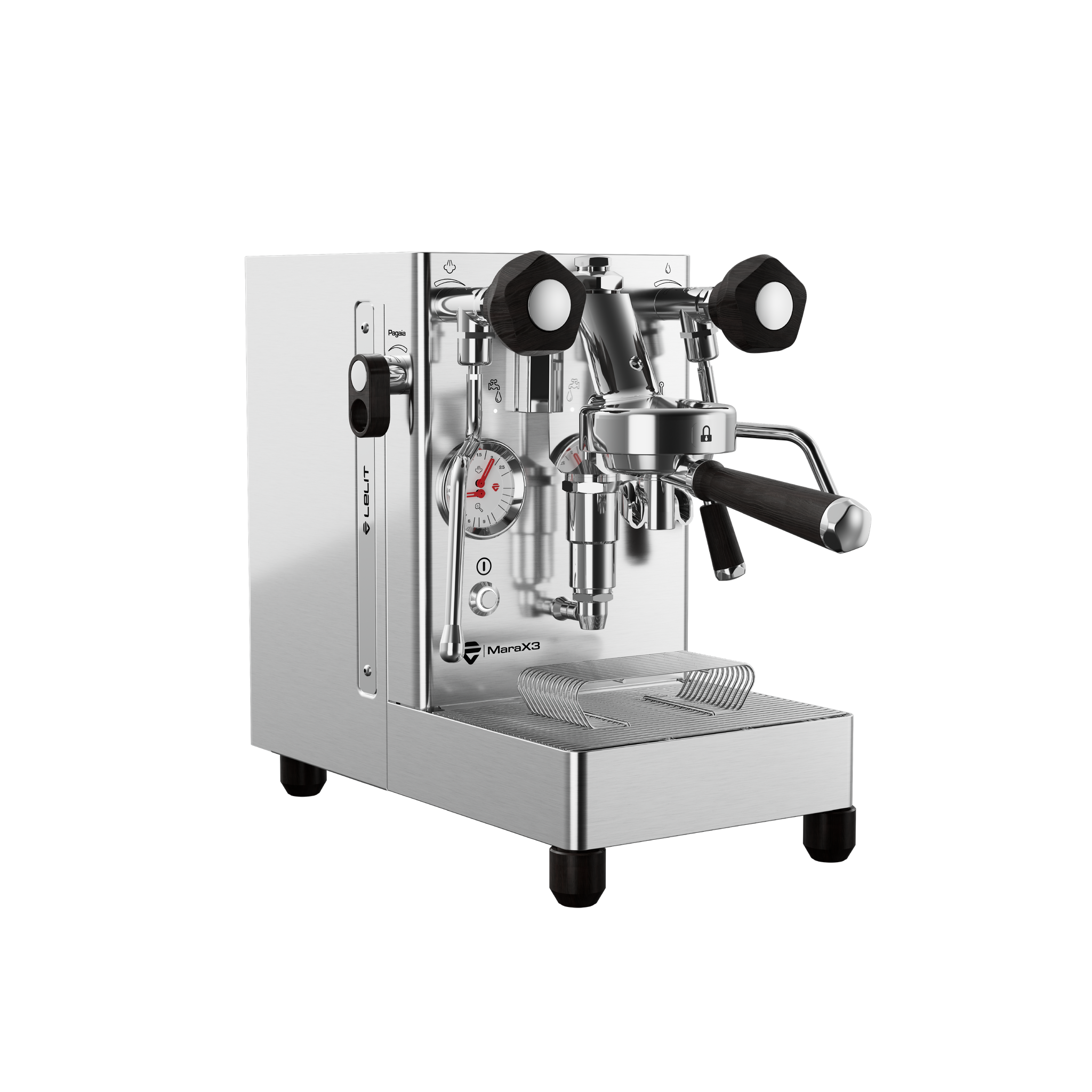Lelit MaraX3 in Brushed Stainless Steel, three-quarter view