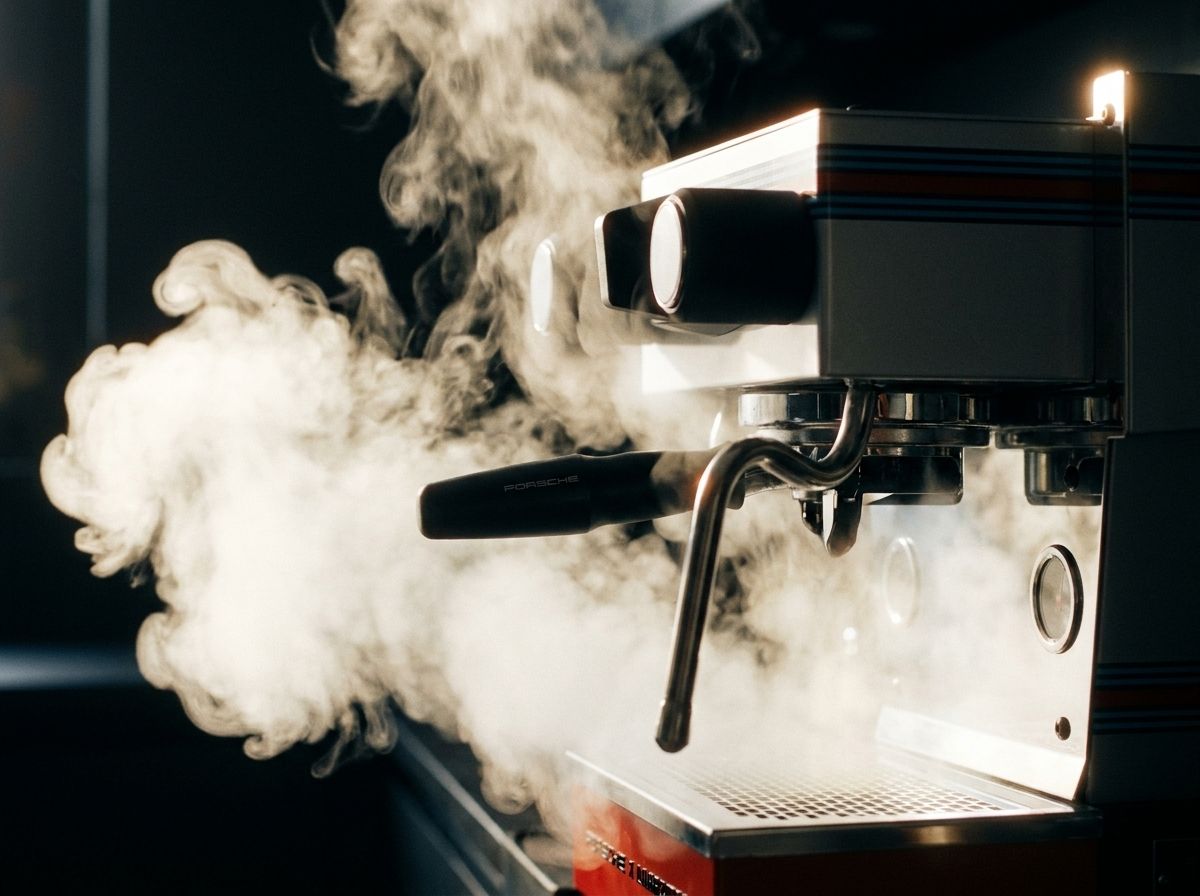Side view of the Mertini Edition surrounded by steam