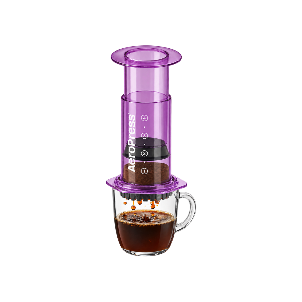 AeroPress Coffee Maker – Clear & Colored — Purple — elevated product view