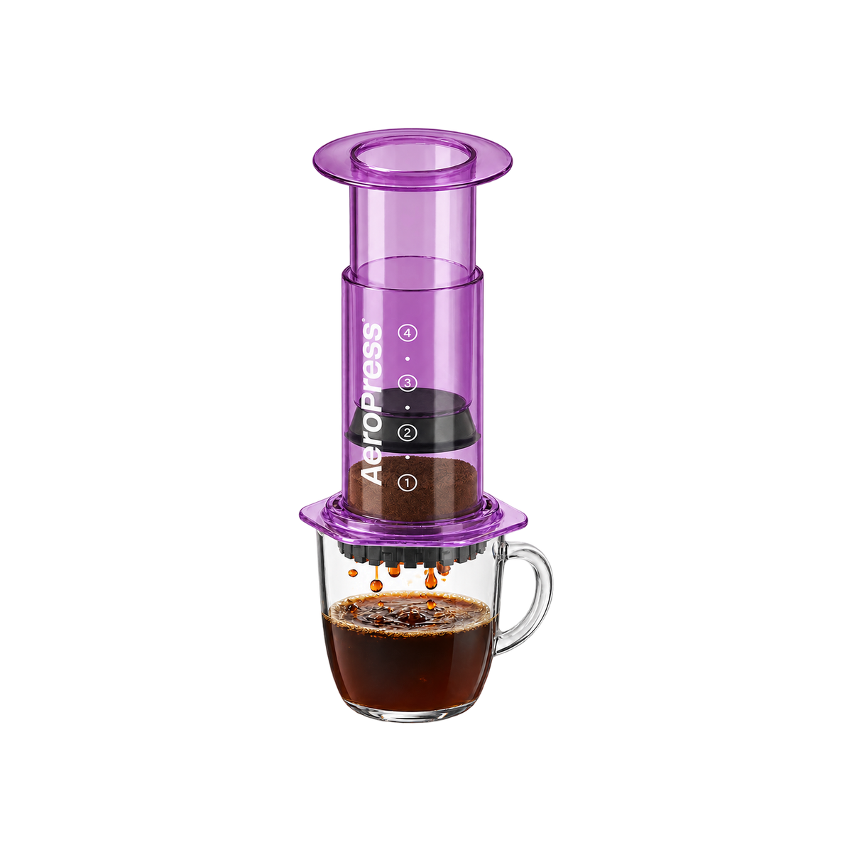 AeroPress Coffee Maker – Clear & Colored — Purple — elevated product view