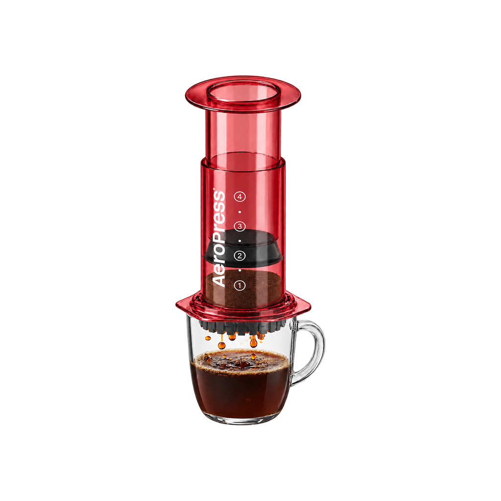 AeroPress Coffee Maker – Clear & Colored — Red — elevated product view