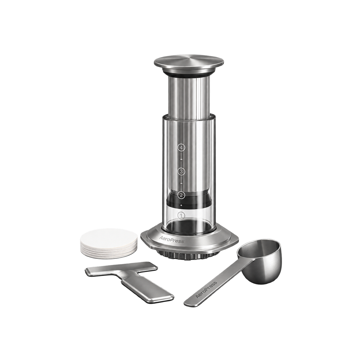 AeroPress Coffee Maker – Premium Edition — Silver — elevated product view