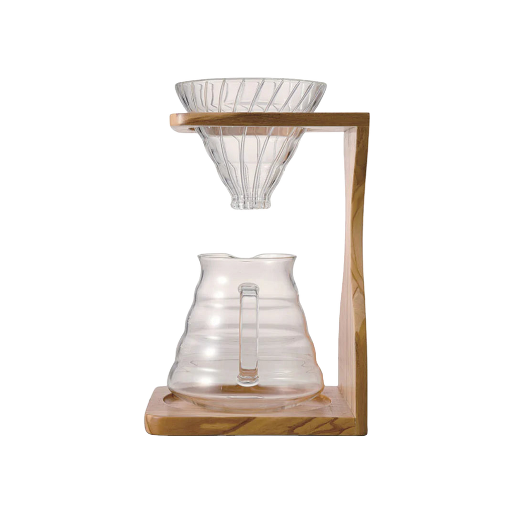 Hario V60 Olive Wood Stand Set — original photo; transparent background
