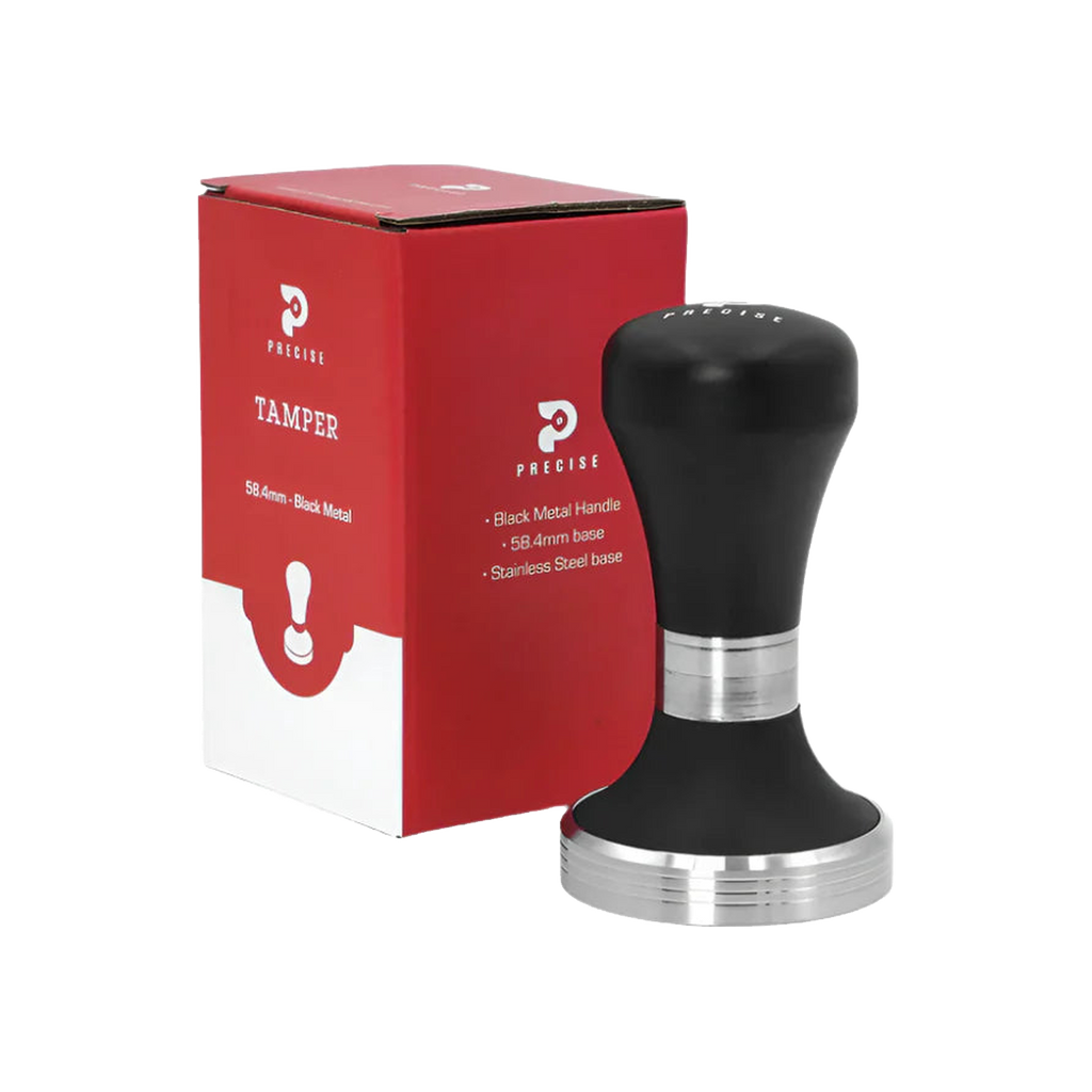 Precise Black Metal Handle Tamper, 58.4mm — original photo; transparent background