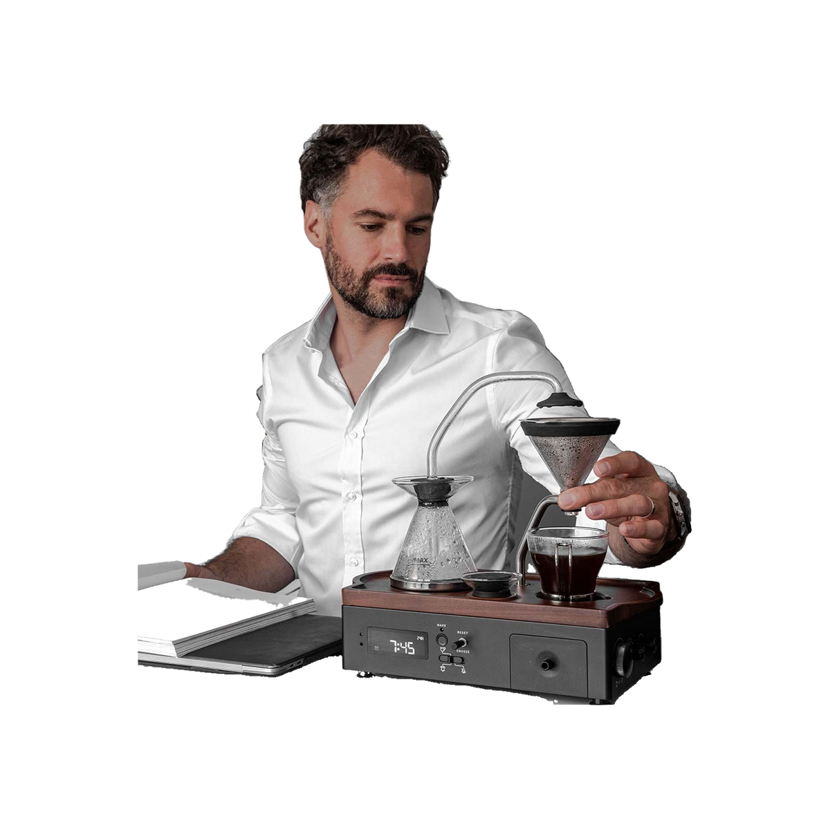 Barisieur™ Tea & Coffee Alarm Clock — original photo; transparent background