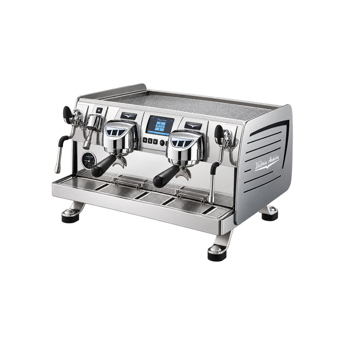 Victoria Arduino 388 Black Eagle Gravitech 2 Group — Steel / Without Easy Cream System; consistent elevated view, square transparent image