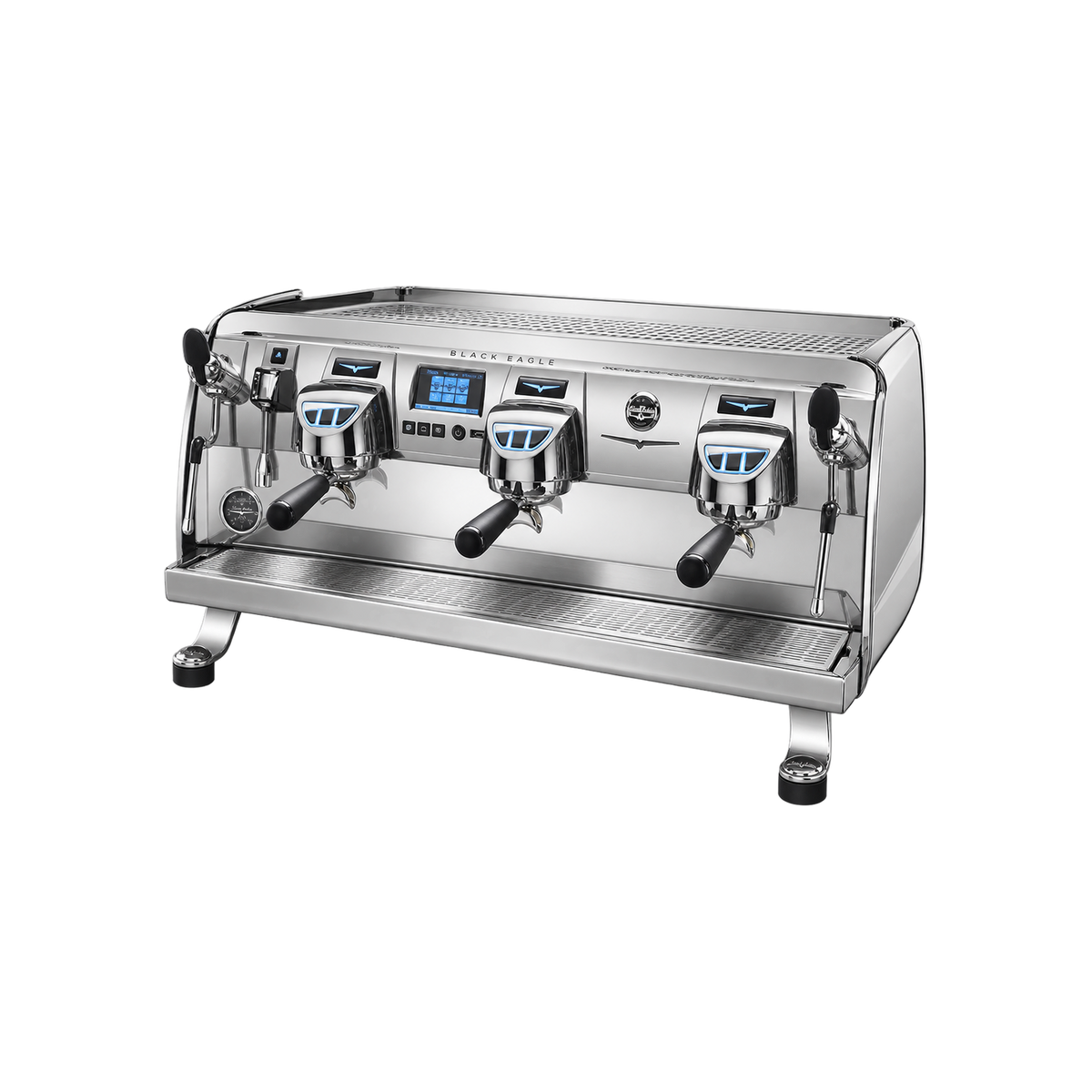 Victoria Arduino 388 Black Eagle Volumetric 2 Group — 3 Group / Silver, 3 Group / Stainless With Stainless Steel Eagle; consistent elevated view, square transparent image