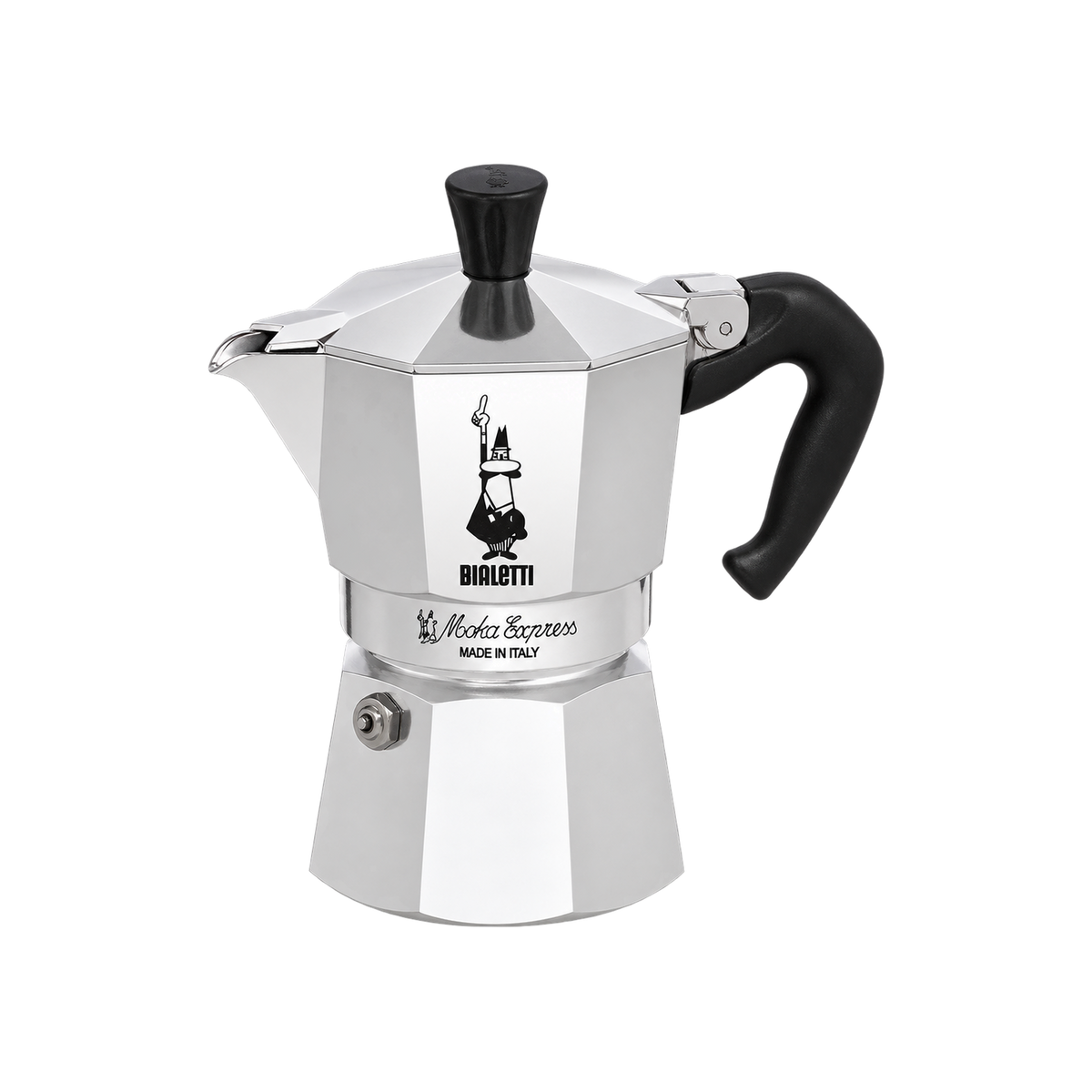 Bialetti Moka Express Coffee Maker - Silver — 3 Cups, 6 Cups; consistent elevated view, square transparent image
