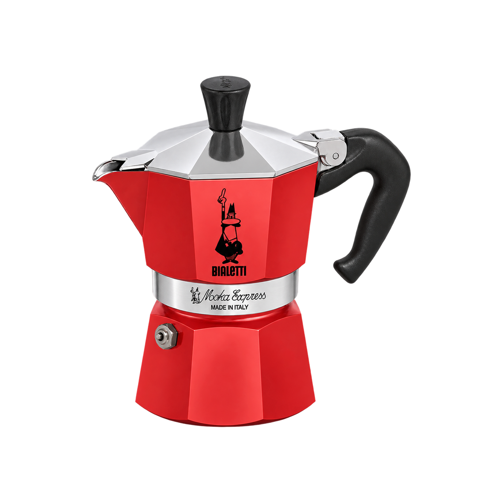 Bialetti Moka Expresso Coffee Maker - Red & Black — Red; consistent elevated view, square transparent image