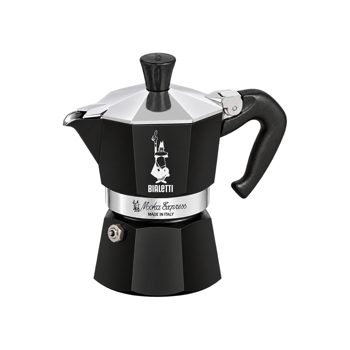 Bialetti Moka Expresso Coffee Maker - Red & Black — Black; consistent elevated view, square transparent image