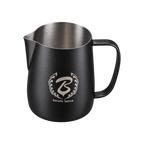 Barista Space Pitcher 450ml — Teflon Black; consistent elevated view, square transparent image