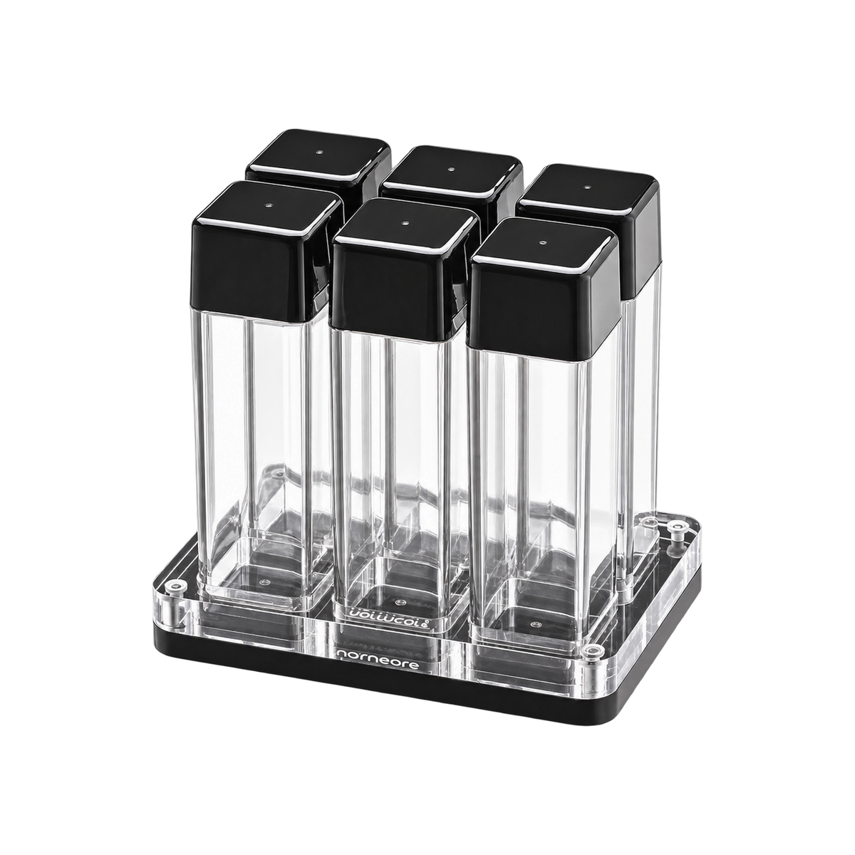 Normcore Coffee Bean Cellars with Stand — 6 Tubes / Transparent; consistent elevated view, square transparent image