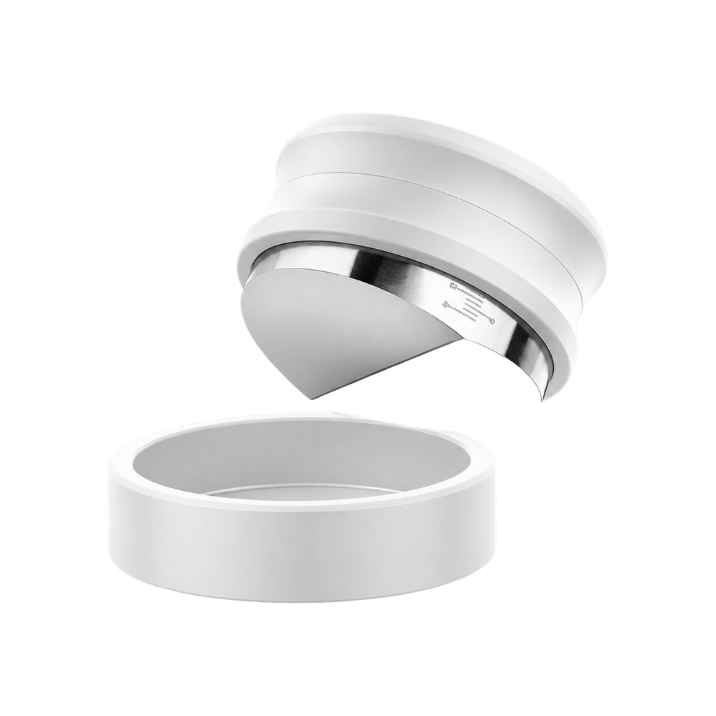 Normcore Coffee Distributor Tool, Chisel V Blade Base — 58.5mm / White, 53.3mm / White, 51mm / White; consistent elevated view, square transparent image