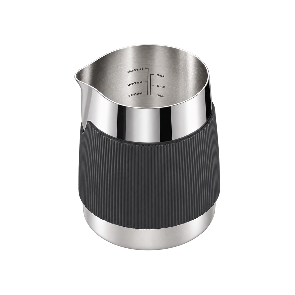 Normcore Handleless Milk Pitcher 450ml — Round Spout / Silver; consistent elevated view, square transparent image