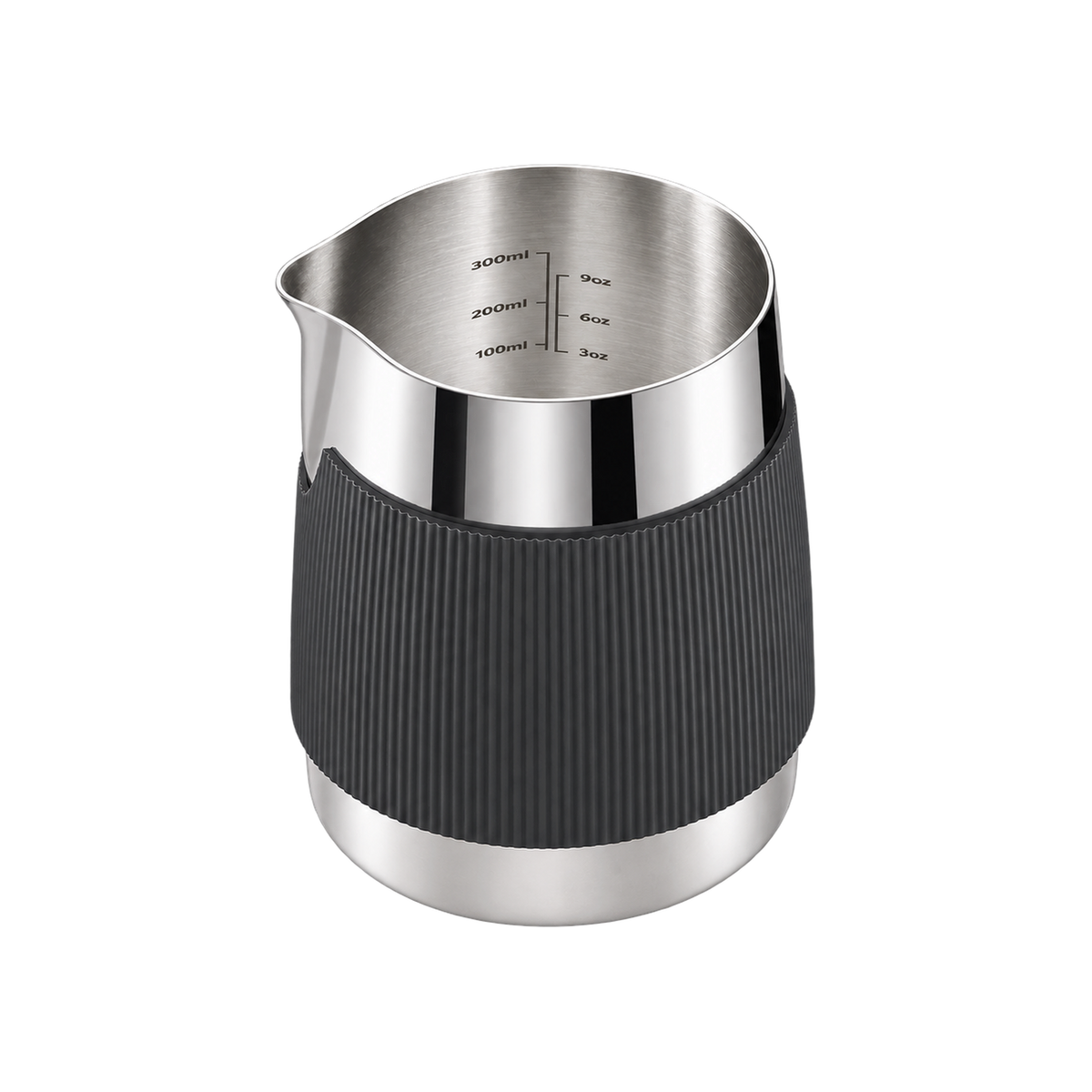 Normcore Handleless Milk Pitcher 450ml — Round Spout / Silver; consistent elevated view, square transparent image