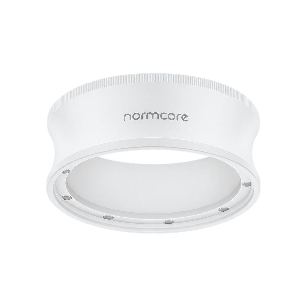 Normcore Magnetic Dosing Funnel V2 — Tall / 51mm / Teflon White, Tall / 54mm / Teflon White, Tall / 58mm / Teflon White; consistent elevated view, square transparent image