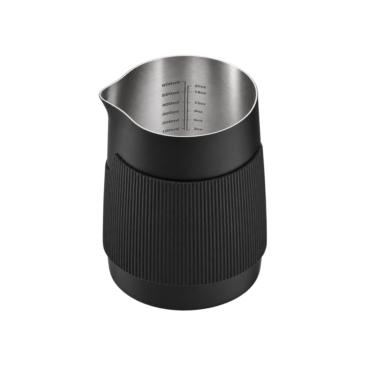 Normcore Handleless Milk Jug 600ml — Sharp / Black; consistent elevated view, square transparent image
