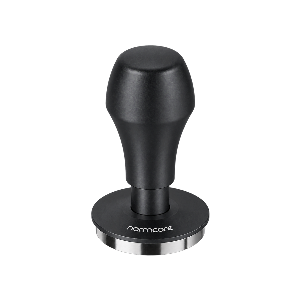 Normcore Spring-loaded Tamper V4.1 with Click Sound — 58.5mm / Black; consistent elevated view, square transparent image