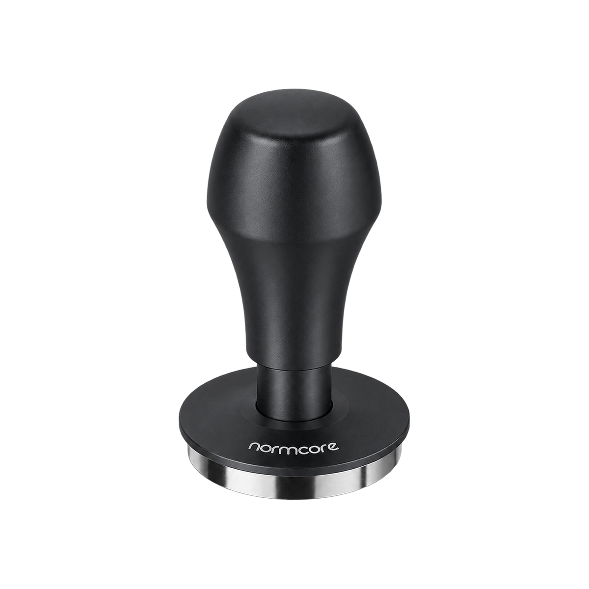 Normcore Spring-loaded Tamper V4.1 with Click Sound — 58.5mm / Black; consistent elevated view, square transparent image