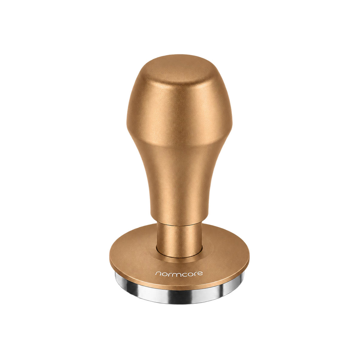 Normcore Spring-loaded Tamper V4.1 with Click Sound — 58.5mm / Bronze; consistent elevated view, square transparent image