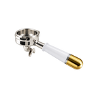 Pesado Spouted Portafilter — White & Gold; consistent elevated view, square transparent image