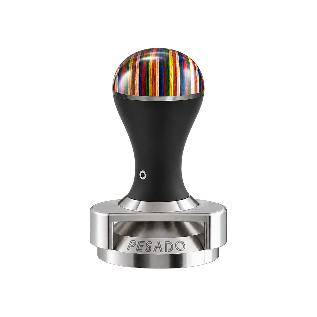 Pesado Tamper w/ Depth Adjuster 58.5mm — Black Iris; consistent elevated view, square transparent image