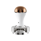 Pesado Tamper w/ Depth Adjuster 58.5mm — White & Bronze; consistent elevated view, square transparent image