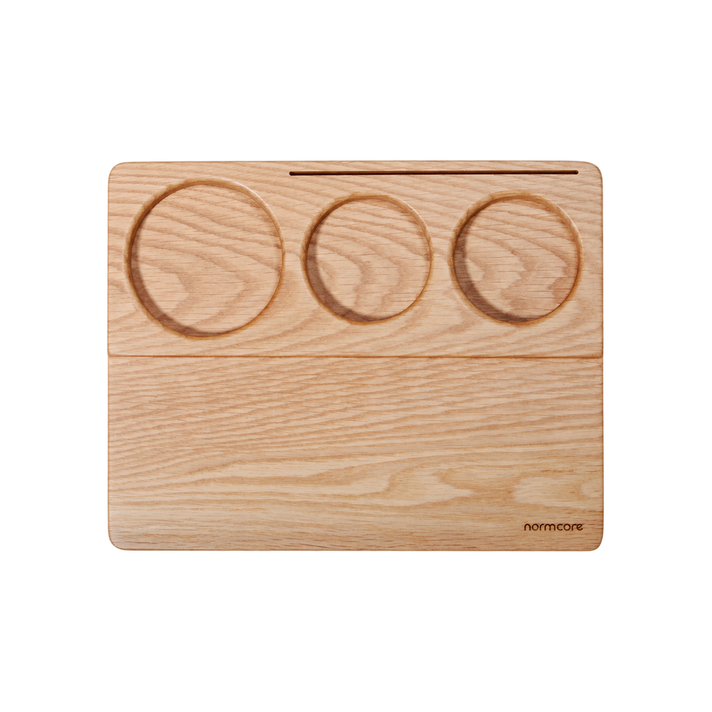 Normcore Wooden Tamping Mat — Oak; consistent elevated view, square transparent image