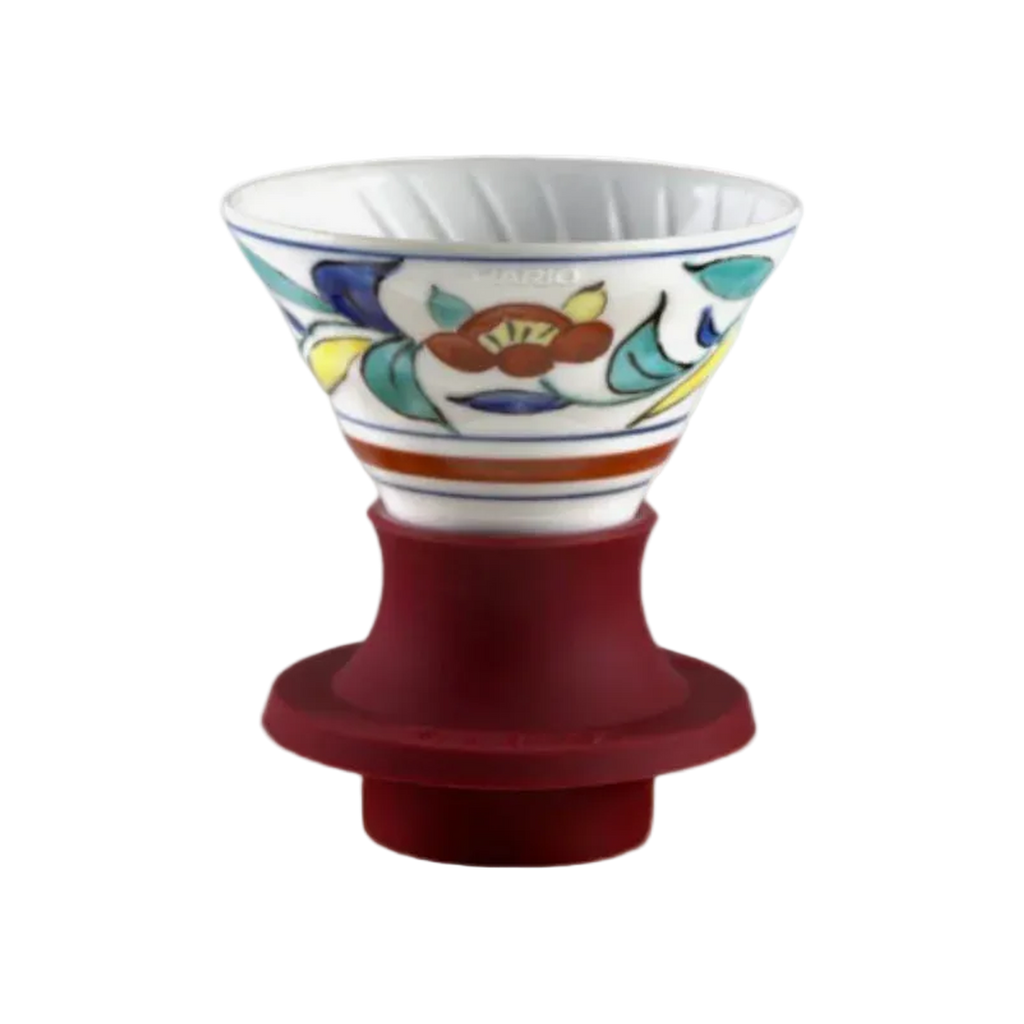 Hario Plum Motif Imari-Yaki Immersion switch dripper 02 — Wanli; consistent elevated view, square transparent image